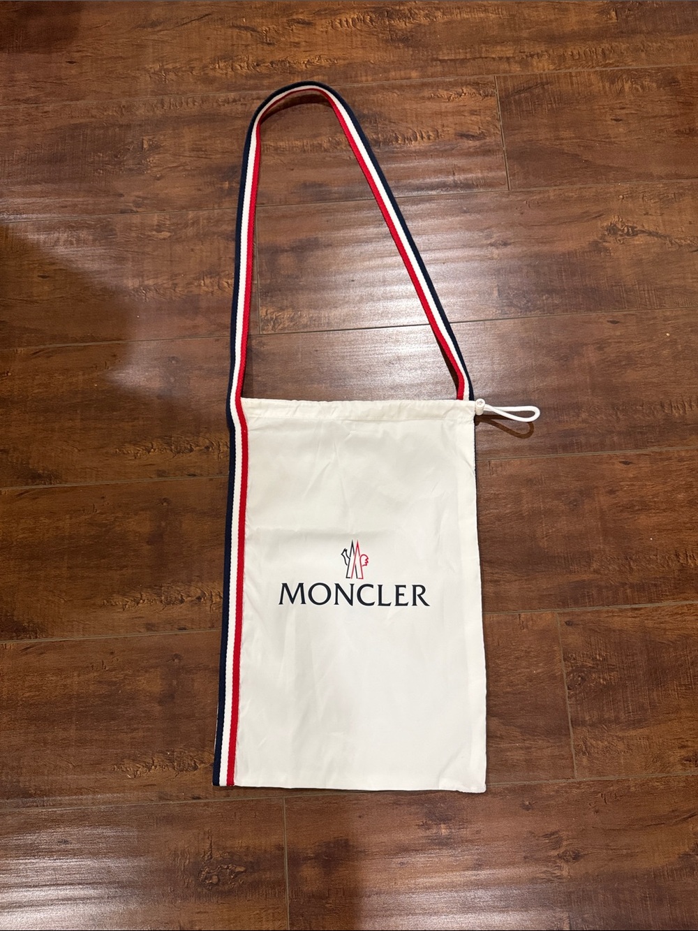 Moncler White Canvas Messenger Bag with Red-White-Blue Strap